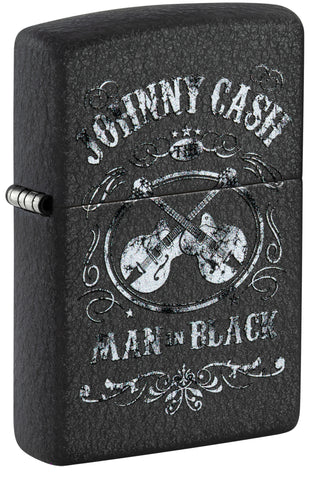 Front view of ˫ Johnny Cash Black Crackle Windproof Lighter standing at a 3/4 angle.